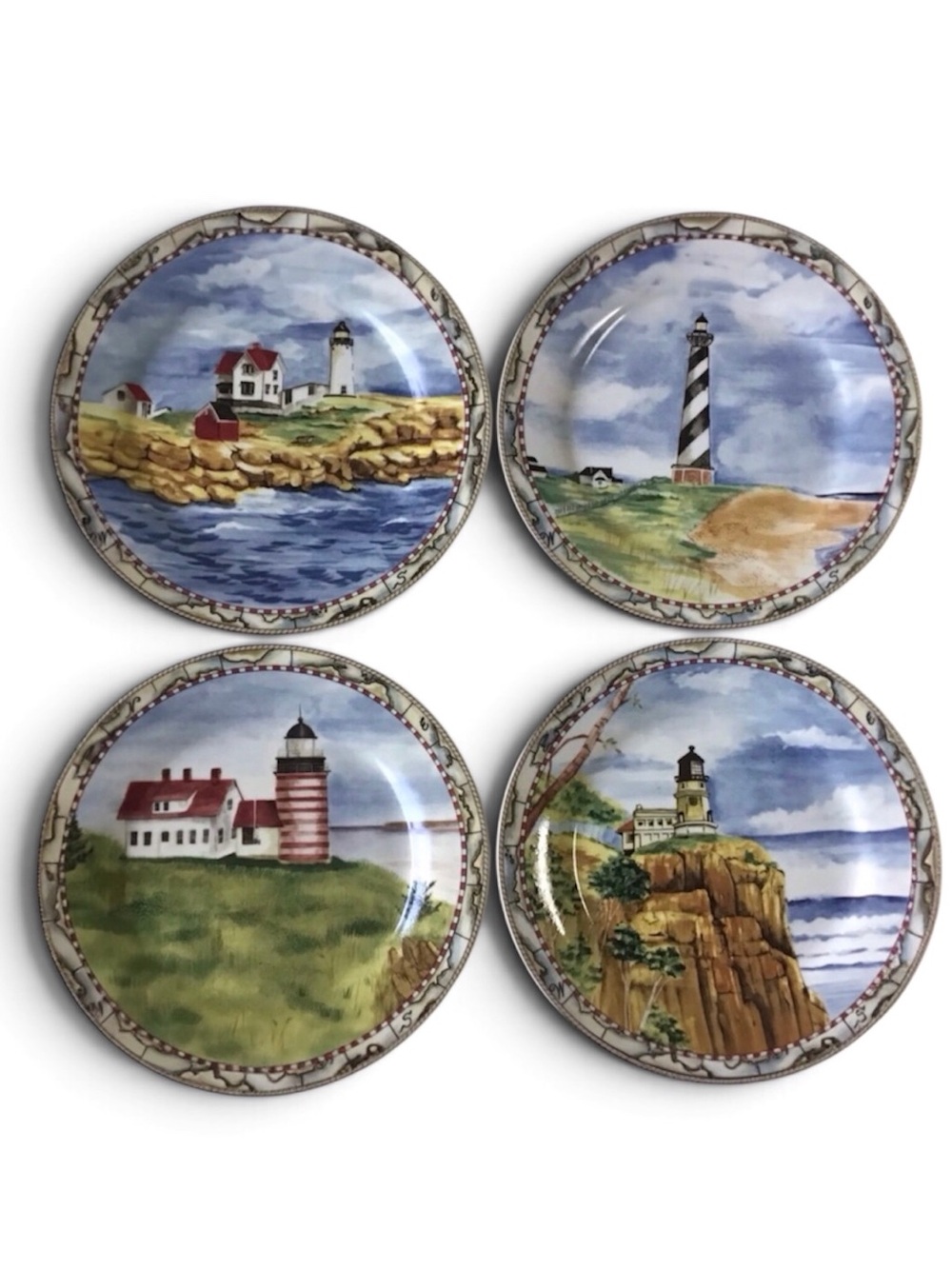 Vintage American Atelier Signals Lighthouse Salad Plates 8” Porcelain Set of 4